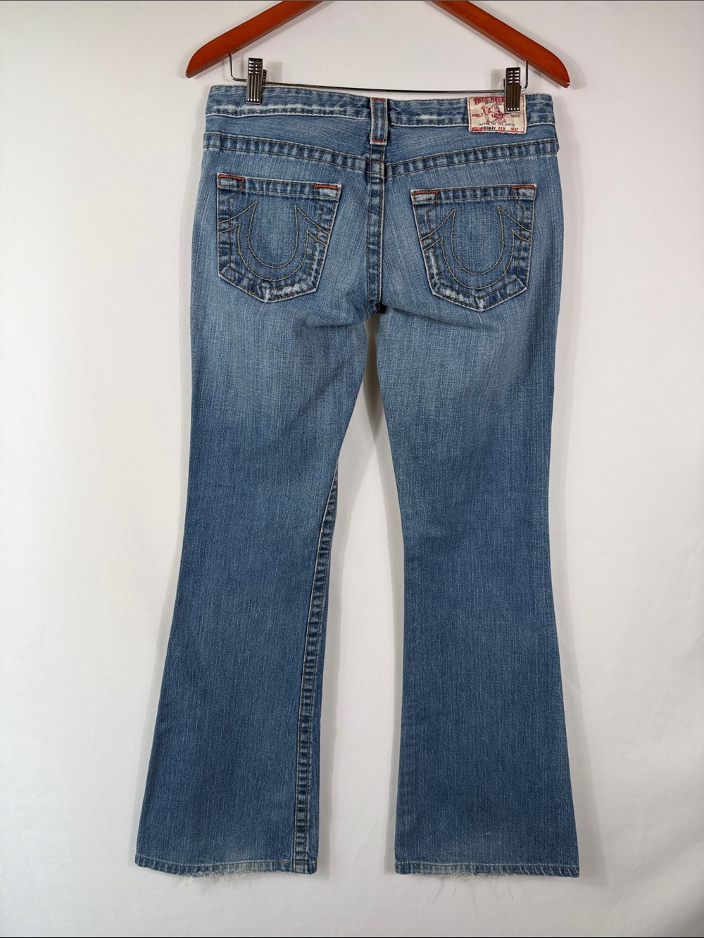True Religion Y2K Light Blue Flared Jeans with Subtle Distress Size 29. Worn Hem - Picture 6 of 12